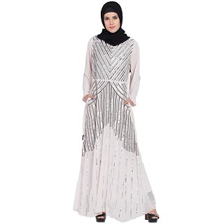 Designer party wear Embellished abaya-light pink